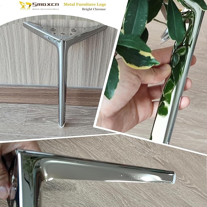 4 3/4 inch/12cm Shiny Chrome Metal Furniture Legs Set of 8, DIY Replacement for Short Cabinet Legs, Sofa Legs, Small Dresser Legs