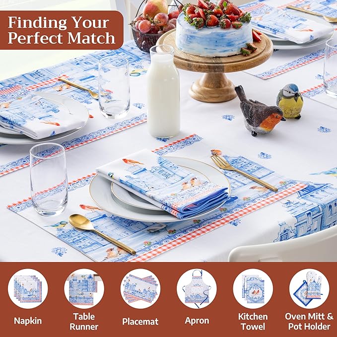 Maison d' Hermine Table Cloth Rectangle Table 100% Cotton 70 x 108 Inches Tablecloth Reusable Decorative for Dining Room Farmhouse Home Valentines Day Decorations Spring Summer - Amsterdam Canals