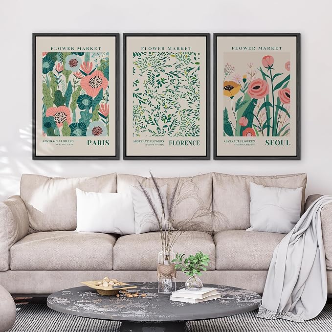 wall26 Framed Canvas Print Wall Art Set Watercolor Pastel Vibrant Flower Market Prints Nature Wilderness Illustrations Modern Art Decorative Floral Botanical Minimal for Bedroom - 16"x24"x3 Black