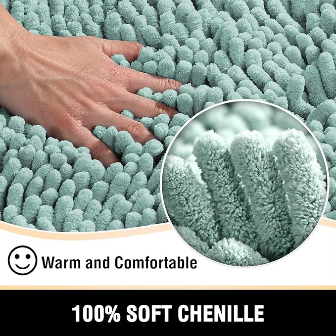 H.VERSAILTEX Bath Mats - Non Slip Luxury Chenille Bathroom Rugs, Extra Soft Absorbent Shaggy, Washable Fast Dry 2 Piece (Aqua Foam, 20" x 32"/17" x 24")