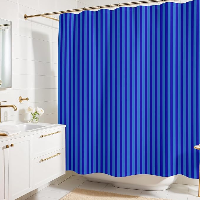 Striped Shower Curtain - Blue & Navy Stripes - Modern Coloruful Home Decor - Fabric Shower Curtain for Any Bathroom - 72x72 Inches (Blue Stripes)