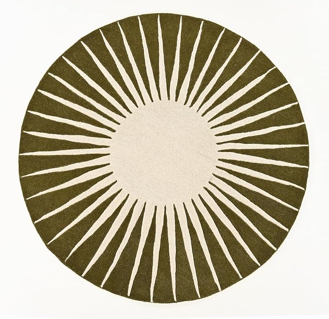 Restoration and Renovation Modern Round Area Rug – Hand-Tufted with 100% NZ Wool, Thick & Soft Circular Carpet for Living Room, Bedroom & Dining Room Decor (Moss Green, 3' Round)