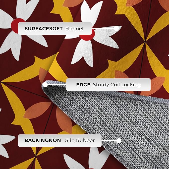 Geometric Flower Rugs for Home Decor, 5x8 ft, Mid Century Modern Area Rugs for Living Room, Soft Non Slip Washable Retro Floral Carpet Bedroom Decorations Dt-Ghf-69