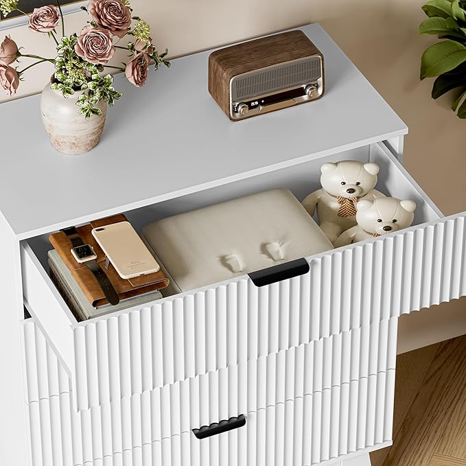 39" Tall Dresser for Bedroom, 4-Drawer Fluted Chest of Drawers, Modern Wood Highboy with Deep Storage, Metal Slides & Handles, Anti-Tip Kit, Vertical Clothes Organizer for Apartment, Nursery