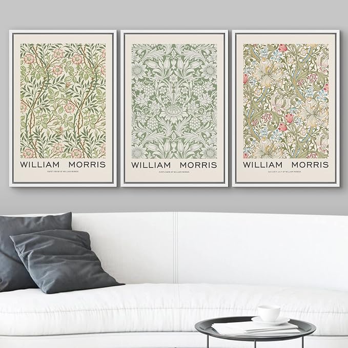 wall26 Framed Canvas Print Wall Art Set William Morris Flower Pattern Tapestries Nature Floral Illustrations Fine Art Decorative Botanical Rustic for Living Room, Bedroom, Office - 16"x24"x3 White