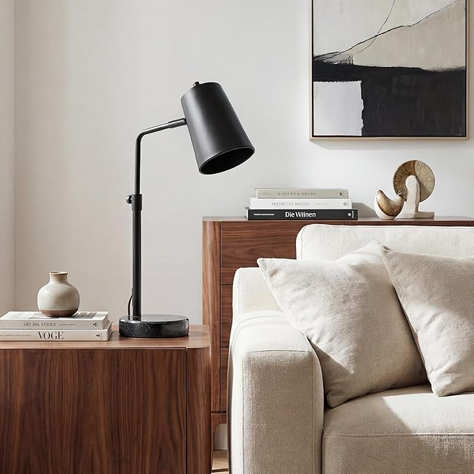 VONLUCE 20" Desk Lamp with LED Bulb, Metal Table Lamp Marble Base, Mid Century Modern Reading Lamp Office, Industrial Task Lamp Work Lamp for Reading Bedroom, Black