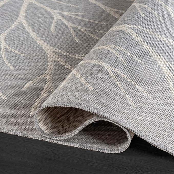 Washable Indoor Outdoor Rug 6x9 Modern Area Rugs Branch Pattern Non Shedding Waterproof Easy Clean Patio Deck Porch Living Room Bedroom Garden RV (6 X 9 Gray)