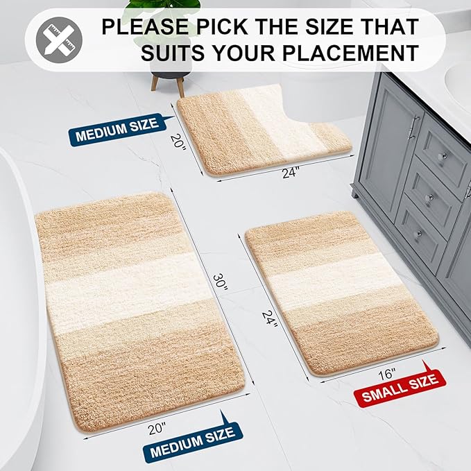 Arotive Microfiber Bathroom Rugs, Shaggy Soft and Absorbent Bath Rug, Non-Slip, Thick Plush Machine Washable Dry Bath Mats for Bathroom, Tub and Shower, 59x17, Beige, Rectangular