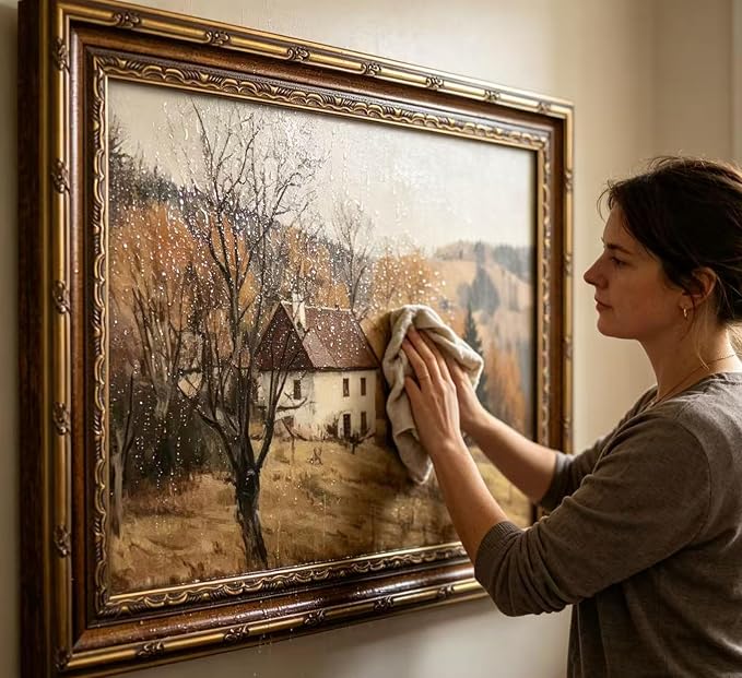 Vintage Gold Framed Autumn Country Cottage Wall Art ，Rustic Farmhouse Landscape Canvas Prints, Retro Fall Cabin Painting for Living Room Bedroom Kitchen Wall Decor，12x16in