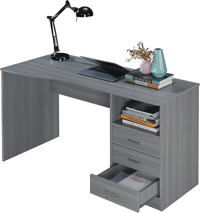 Techni Mobili 51" W Classic Computer Desk with Drawers, 3-Drawer Home Office Desk with Storage (Light Grey)