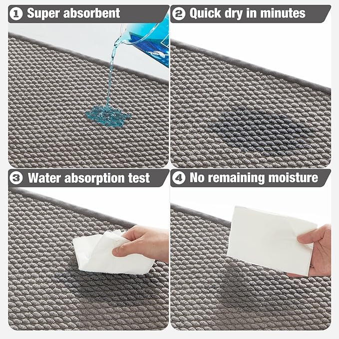Bathroom Rugs Non Slip Washable, Super Absorbent Thin Bath Mat Small Quick Dry Low Pile Bathroom Rug, Light Grey 20"x30"
