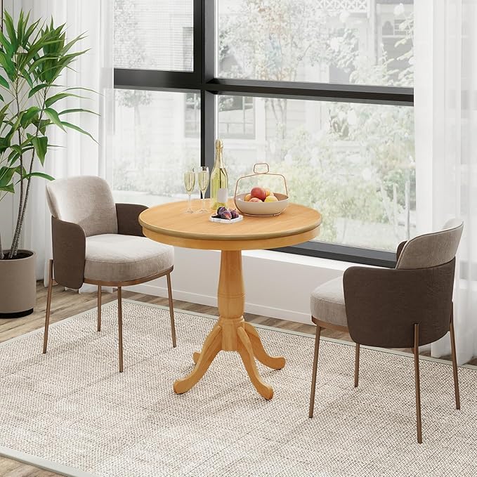 Giantex Round Dining Table for 2-4 People, 32" D X 30" H Wooden Kitchen Table with Spacious Tabletop, Pedestal Base, Leisure End Tables for Bar, Kitchen, Dining Room, Restaurant, Natural