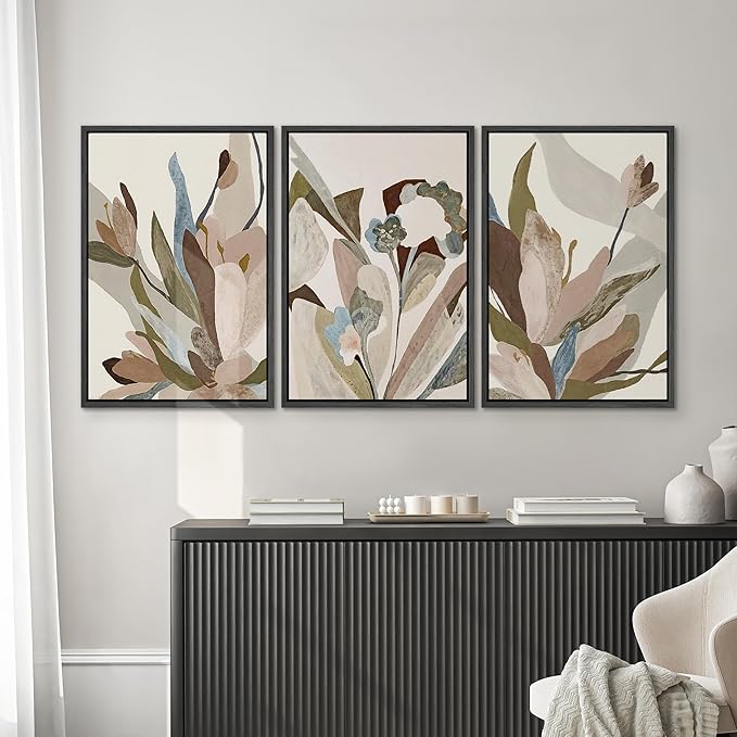 SIGNWIN Framed Canvas Print Wall Art Set Botanical Abstract Earthy Neutral Floral Illustrations Modern Art Decorative Boho Relax/Zen Nordic for Living Room, Bedroom, Office - 16"x24"x3 Black