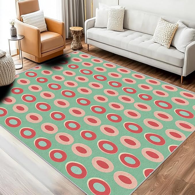 Mid Century Modern Rugs 5x7, Geometric Retro Washable 5 x 7 Area Rug for Living Room, Bedroom, Low Pile Non Slip Stain Resistant Carpet, Mid Century Home Decor Accessories & M920