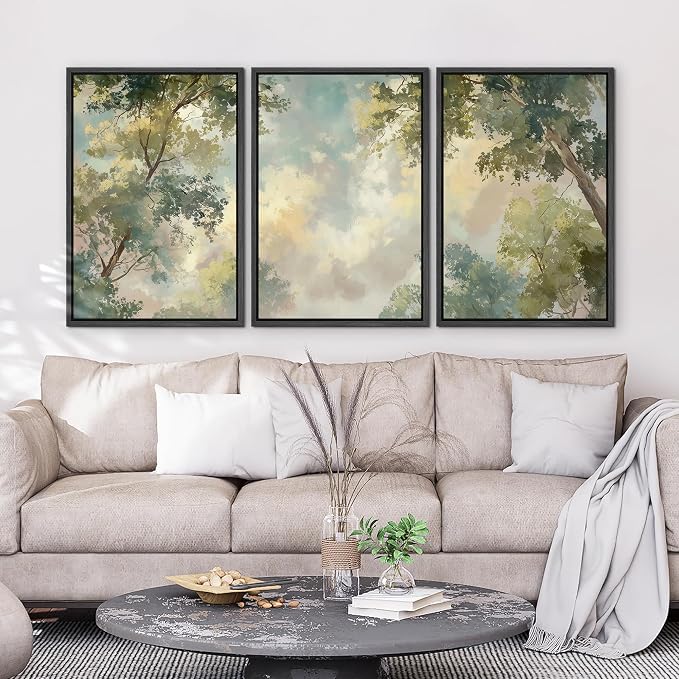 wall26 Framed Print Wall Art Set Soft Pastel Sky and Tree Canopy Abstract Nature Decorative Minimal Relax/Zen for Living Room, Bedroom, Office - 24"x36"x3 BLACK