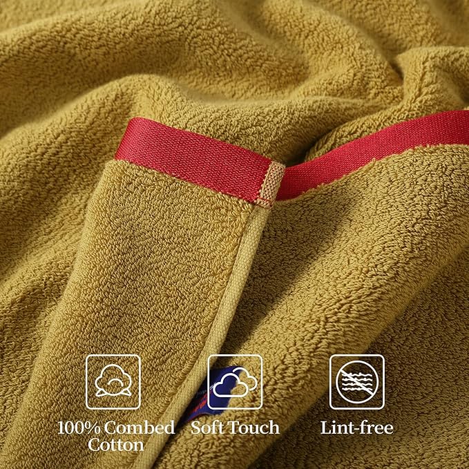 REDKISS 2 Pack Cotton Bath Towels, Soft Absorbent 600 GSM, 27x54 Inch | Quick Dry | Reinforced Stitching | Modern Contrast Border Design | Machine Washable | Bathroom, Gym|Spa & Guest Use | Yellow