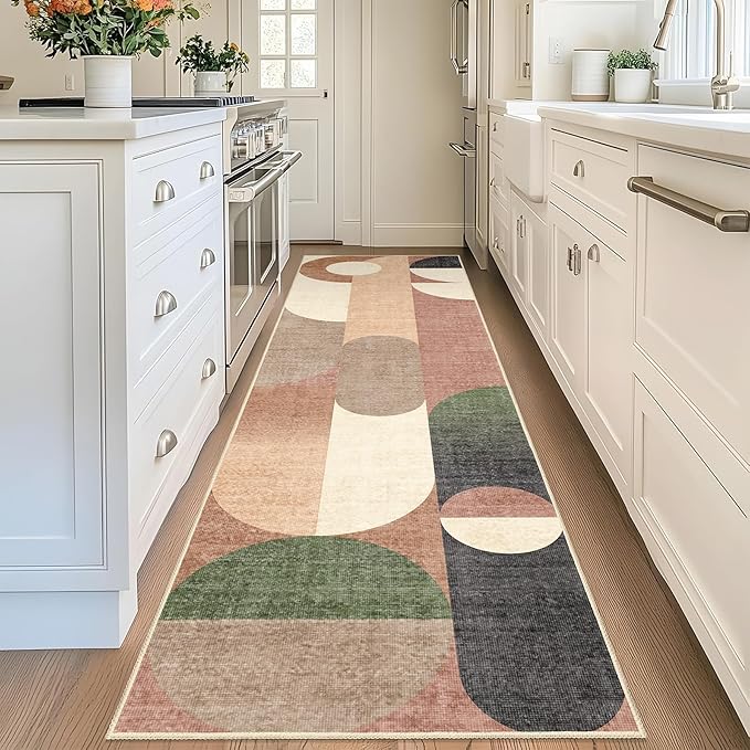 Modern Runner Rug 2x8 Washable Rug Runners for Hallway Kitchen,Long Rugs for Bedroom Entryway Bathroom,Non Slip Retro Orange Geometric Floor Carpet