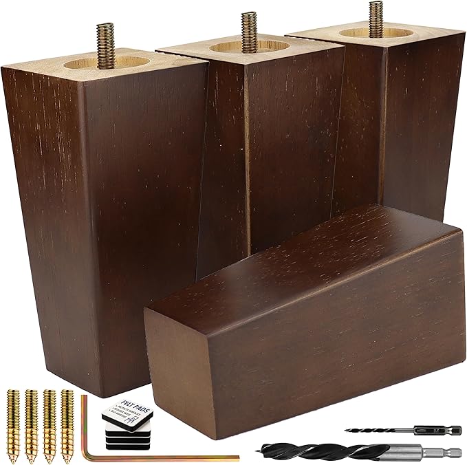 Premium Walnut Square Furniture Legs (Full Install Kit) - Pick Your Size and Color
