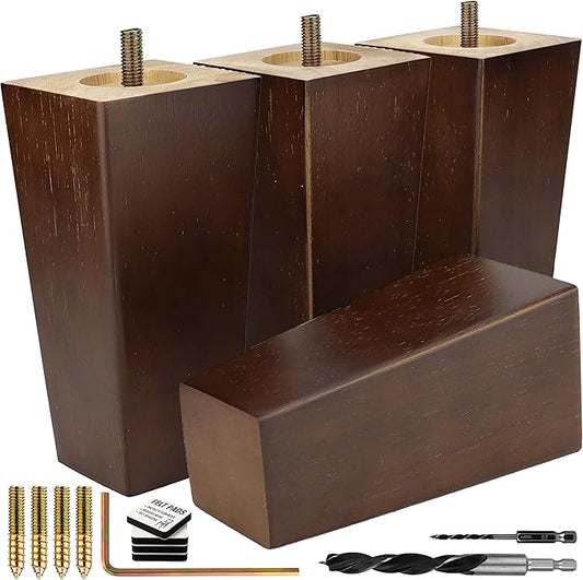 Premium Walnut Square Furniture Legs (Full Install Kit) - Pick Your Size and Color