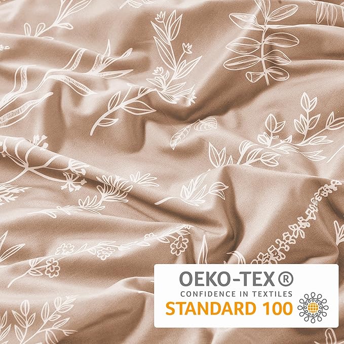 MUXHOMO Duvet Cover Full Size, Reversible Floral Rosy Gold Duvet Cover Set with Zipper Closure, 3 Pieces Botanical Patterns Soft Microfiber Bedding Set with 4 Ties (80"x90", 2 Pillow Cases)
