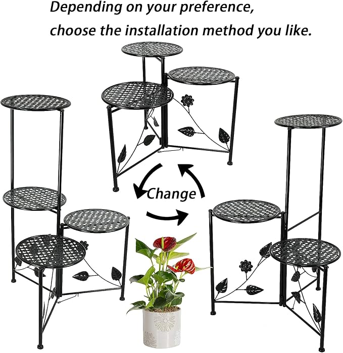 NAKUPE Plant Stand Indoor Outdoor, 4 Tier Corner Metal Flower Display Holder Shelf for Multiple Plants, 30" Tall Heavy Duty Planter Rack for Patio Garden Balcony Living Room, Black
