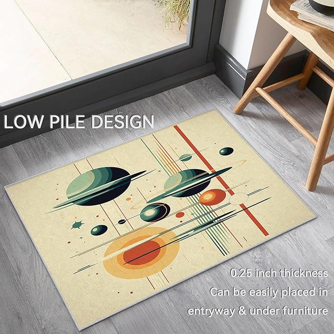 Mid Century Rugs for Living Room 8x8, 50s Retro Futurism Geometric Abstract Modern Pattern Design Area Rug, Mid Century Bedroom Decor Carpet, Non Slip, Washable (RG502)