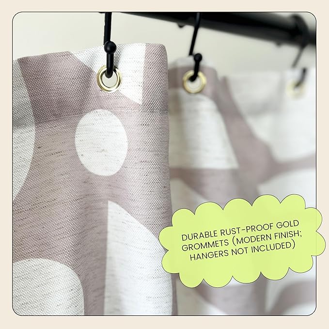 Linen Beige & White Abstract Shower Curtain – Boho Pattern – Modern Minimalist Scandi Style – Neutral Fabric Bathroom Decor – 72x72 Inches (Linen Half Circle)