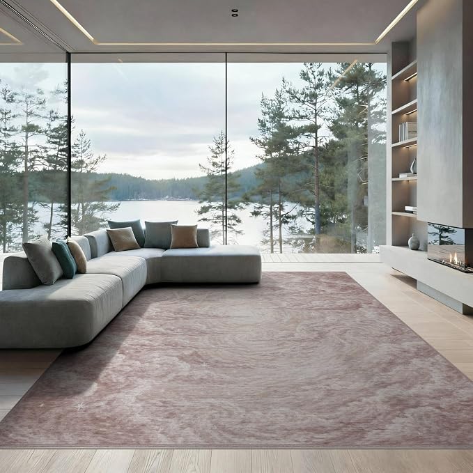 8'x10' Washable Modern Abstract Area Rug, Beige Foldable Oversized Carpet Non-Slip Flatwoven Floor Covering for Living Room, Under Sectional, Family Room | Ref:2208261