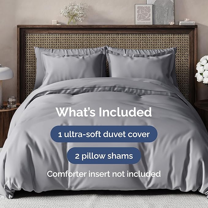 Duvet Cover Cal King Size - Extra Soft Cal King Size Duvet Cover - Lightweight, Breathable & Cozy - Easy Care with Zipper Closures & Ties - 104" x 98" Inches - (Steel Blue) Comforter Not Included