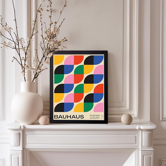 Poster Master Bauhaus Poster - Rainbow Knots Print - Abstract Art - Graphic Design Art - Geometric Art - Chic Boho Art - Mid Century Modern Art - Living Room or Bedroom Decor - 8x10 Black Framed