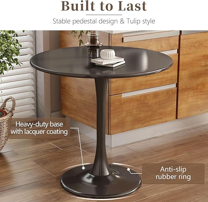 24 Inch Round Dining Table,Mid-Century Tulip Table with Metal Pedestal Base,Modern Leisure Table for Small Space Kitchen Dining Room,Easy Assembly,Black