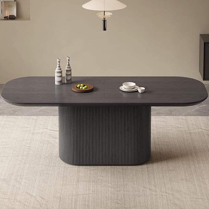 Guyii 86.61" Oval Dining Table, Modern Kitchen Table for 4-8 People, Indoor Rectangular Dining Room Table for Kitchen, Bar, Living Room, Home, Black, Table Only