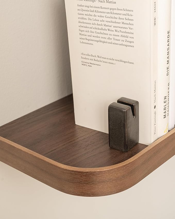 Kazai.® 23.6 inches Floating Shelves for Wall 'Toke' | Set of 2 Small Mounted Wooden Shelf Units | Modern Wall Decor & Storage for Living Room, Bathroom, Kitchen, Bedroom & More | Walnut