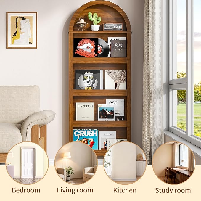 Narrow Tall Wall Mounted Bookshelf for Living Room Bedroom (Brown)
