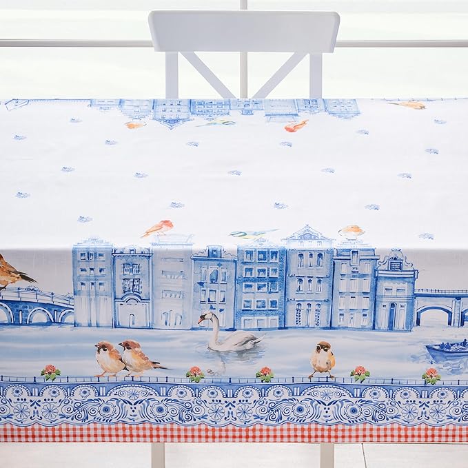 Maison d' Hermine Table Cloth Rectangle Table 100% Cotton 60 x 108 Inches Tablecloth Reusable Decorative for Dining Room Farmhouse Home Valentines Day Decorations Spring Summer - Amsterdam Canals