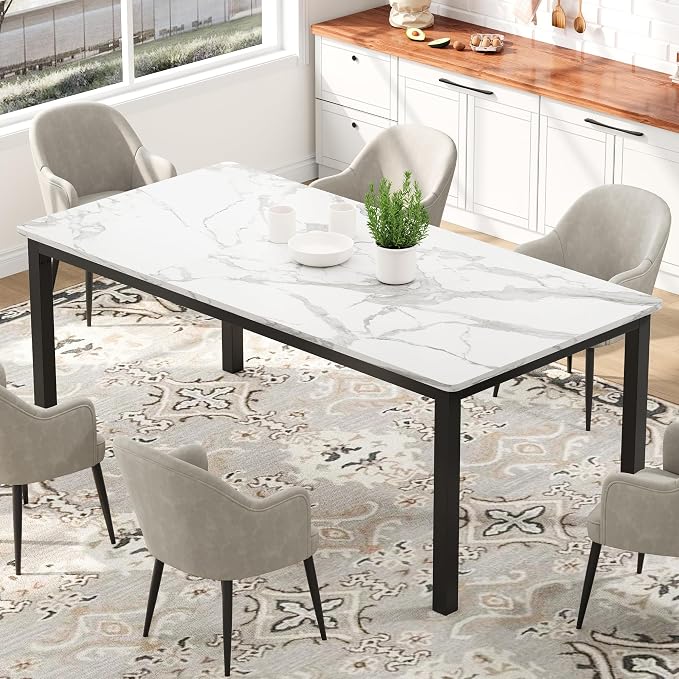 IDEALHOUSE 79 Inch Industrial Dining Table for 4-6 Person Rectangle Kitchen Table with Metal Legs,Round Corners, Writing Desk, for Modern Farmhouse, for Kitchen, Dining Room,Quick Assembly,Wood