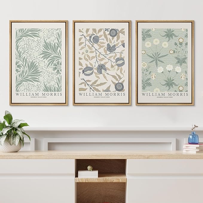 wall26 Framed Canvas Print Wall Art Set William Morris Flower Market Exhibition Poster Nature Wilderness Illustrations Modern Art Decorative Floral Botanical Minimal for Bedroom - 16"x24"x3 Natural