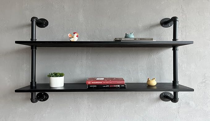 HDDFER Floating Bookshelf Shelves Industrial Pipe Shelving Pipe Shelf Rustic Black Wall Shelves 36 Inch Farmhouse for Wall Mounted