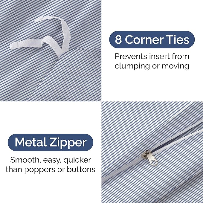 Duvet Cover Twin/Twin XL Size - Extra Soft Twin/Twin XL Size Duvet Cover - Lightweight, Breathable & Cozy w/Zipper Closures and Ties - 68" x 90" Inches - (Blue Stripes 2) Comforter Not Included
