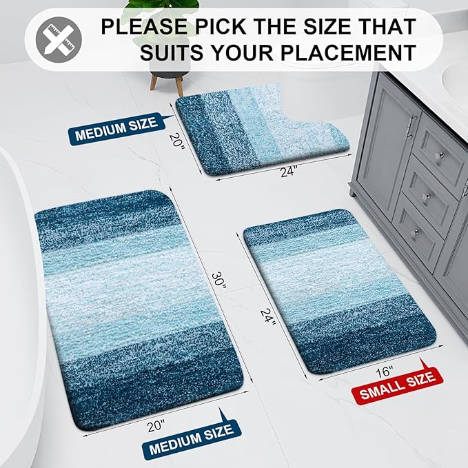 Arotive Microfiber Bathroom Rugs, Shaggy Soft and Absorbent Bath Rug, Non-Slip, Thick Plush Machine Washable Dry Bath Mats for Bathroom, Tub and Shower, 36x24, Peacock Blue, Rectangular