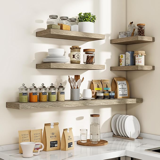 48 Inch Floating Shelves, 3D Textured Wood Grain, 48"x9.25"x1.5" Inch Deep Floating Shelves for Wall, Wooden Shelves for Bathroom, Bedroom, Living Room, Vintage Gray Oak, 1 Piece