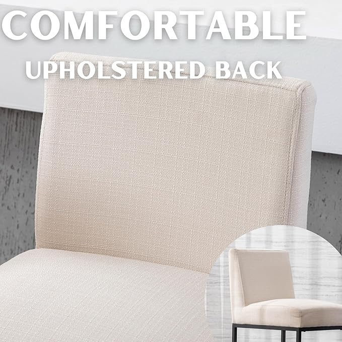 Counter Height Bar Stools Set of 4, Modern Metal Barstools 31 inch Seat Height Island Stools Linen Upholstered Farmhouse Bar Chairs with Back and Metal Legs, Beige