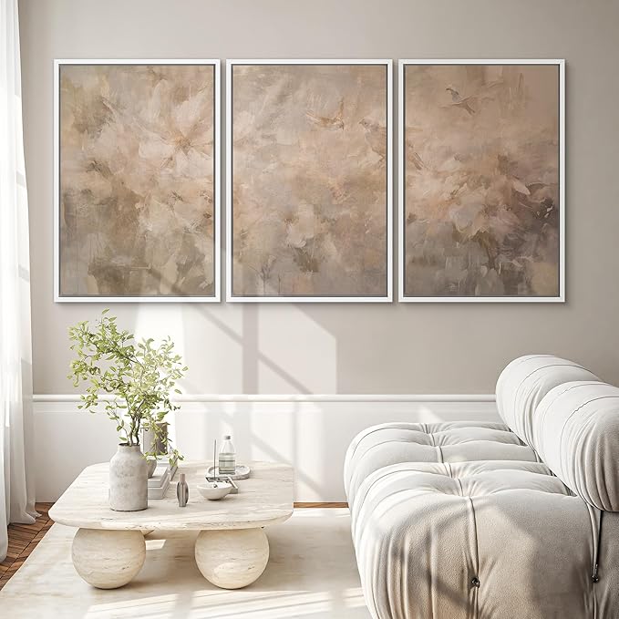 SIGNWIN Framed Canvas Print Wall Art Set Soft Neutral Abstract Floral Illustrations Modern Art Decorative Boho Relax/Zen Nordic for Living Room, Bedroom, Office - 24"x36"x3 White