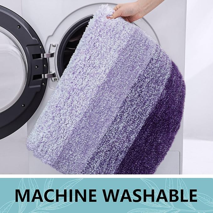Arotive Microfiber Bathroom Rugs, Shaggy Soft and Absorbent Contour Toilet Rugs, Non-Slip, Thick Plush Machine Washable Dry Bath Mats for Toilet Base, 24x20, Dark Purple, U-Shape