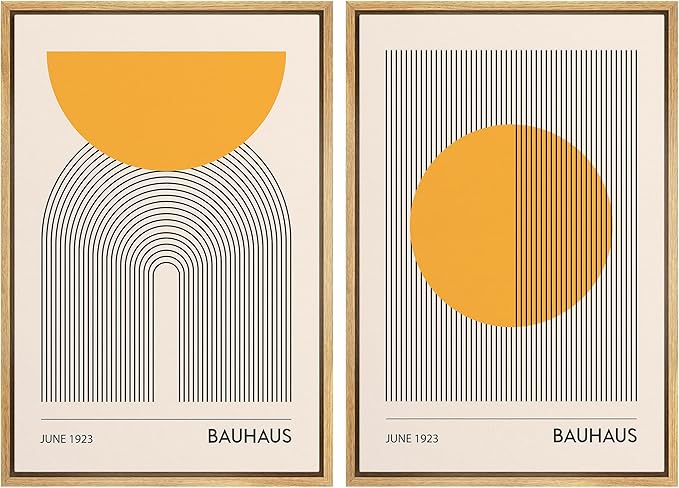 IDEA4WALL Framed Canvas Print Wall Art Set Bauhaus Geometric Solar Sun Wave Collage Abstract Shapes Illustrations Modern Art Decorative Multicolor for Living Room, Bedroom, Office - 16"x24"x2 Natural