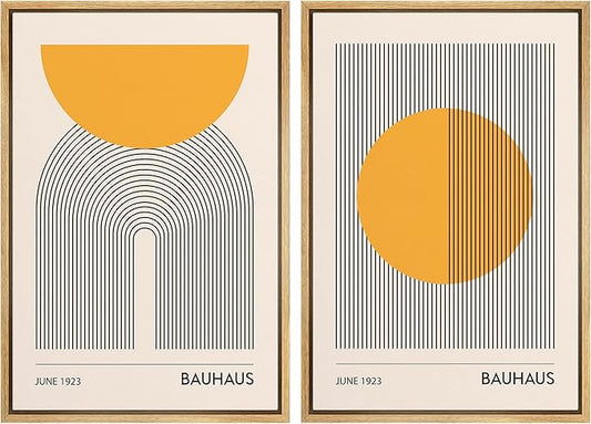 IDEA4WALL Framed Canvas Print Wall Art Set Bauhaus Geometric Solar Sun Wave Collage Abstract Shapes Illustrations Modern Art Decorative Multicolor for Living Room, Bedroom, Office - 16"x24"x2 Natural