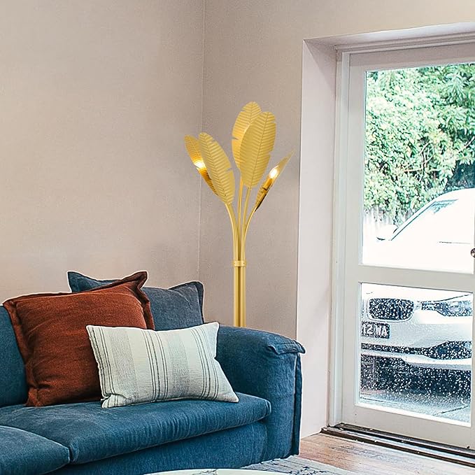 TOCHIC Coastal Floor Lamp, Coconut Palm Tree Floor Lamp for Living Room with Foot Switch 67 inch Tall, Modern Gold Standing Lamp Tropical Reading Lamp for Bedroom, Home Office