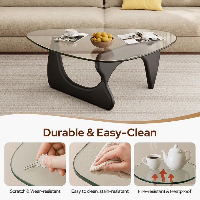 Modern Glass Coffee Table, Mid Century Triangle Coffee Table for Living Room Bedroom Reception Office Tables