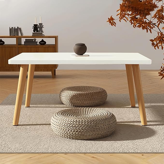 Square Coffee Table Low Table with 4 Solid Wood Sturdy Legs,Floor Table Desk for Sitting on The Floor,19.7"D x 31.5"W x 16"H Inches,Living Room/Toy room Furniture,Rental house Furniture (White-Square)