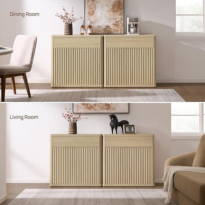 SICOTAS Buffet Cabinet with Storage - Accent Fluted Storage Cabinet with 2 Doors & 1 Drawer 34.6" Wide Modern Sideboard Credenza Large Buffet Table for Living Room Kitchen Dining Room Entryway Office